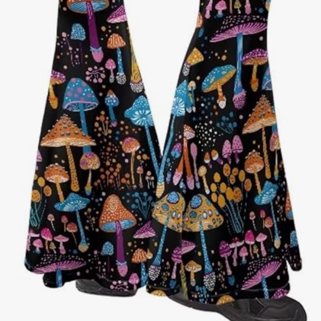 Mushroom Trip Boho Bell Bottom Gypsy Bohemian Flared Pants Festival Psychedelic